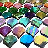 KALUCION Magic Iridescent Fan Shaped Glass Mosaic Tiles for Crafts 170 Pieces, Stained Glass Sheets Supplies for Mosaic Making Projects and Home Decor