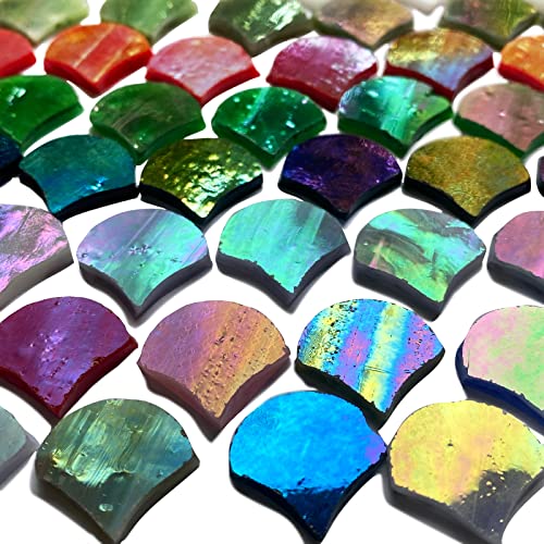 Kalucion Magic Iridescent Fan Shaped Glass Mosaic Tiles For Crafts 170 Pieces, Stained Glass Supplies Mosaic Kit For Adults, Stained Glass Sheets Kit For Mosaic Projects #TOP29