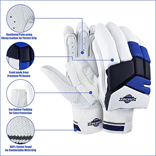 Cricnix Cricket Batting Gloves Classic (Adult/Youth/Small Junior) (RH/LH) (Adult, Right), Blue and White - Image 3