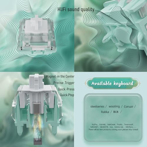 Image of GUYEKS Gateron Magnetic Jade Keyboard Switches,Pre-lubed,30gf Switches Keyboards,Compatible with RGB LED,Freely Setting Pre-Travel Key Switches for MX Mechanical Keyboard Suitable (10PCS)