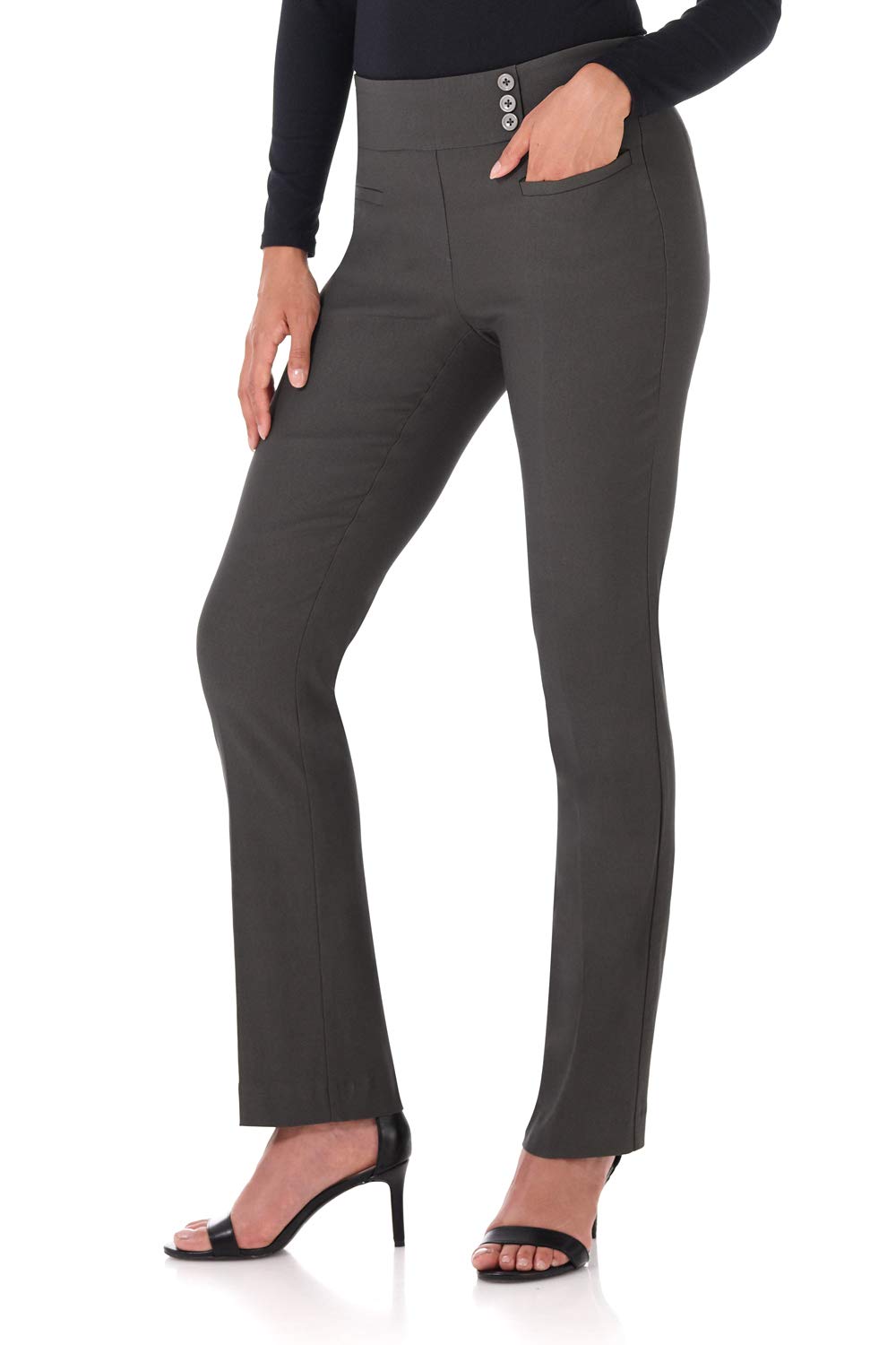 Rekucci Womens Ease Into Comfort Pull-On Straight Pant with Pockets
