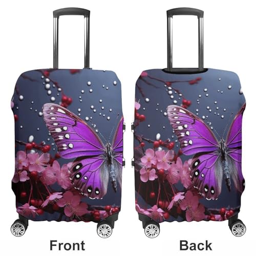 Carry on Luggage Cover Purple Plum Butterfly Suitcase Covers for Luggages Tsa Approved Travel Luggage Sleeve Protector Elastic Suitcase Protector Anti-Scratch Washable Fits 19-30 Inch Case -S3