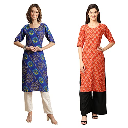 Image of Pinkmint Women's Crepe Digital Print Straight Kurta [Pack of 2]