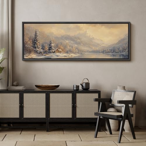 Image of MUDECOR Large Framed Canvas Print Wall Art Winter Cabin for Living Room