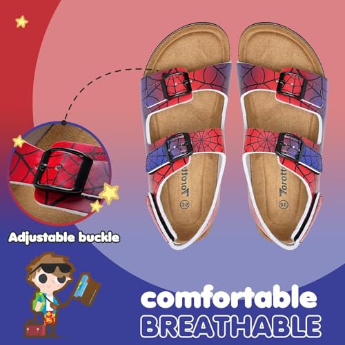 Image of Torotto Toddler Kids Sandals Boys Girls Cork Footbed Sandals with Adjustable Buckle Casual Slides Open Toes Flat