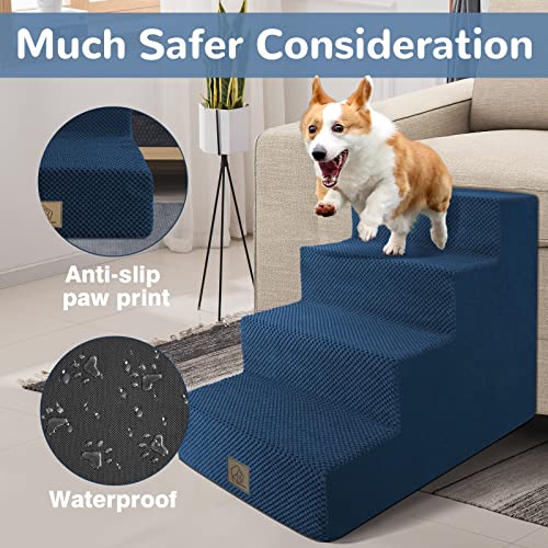 Mestuel Dog Steps For High Bed 4 Steps Pet Stair Ramp For Small Large Dogs Cats, Foam Dog Stairs Ladder To Bed Sofa Non-Slip Cat Ramp Up To 60 Lbs For Old Injured Pets, Send Lint Roller Set, Blue #TOP1