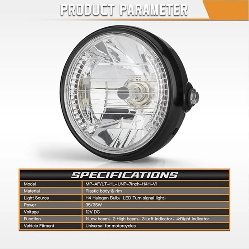 Fari Fendinebbia Faro rotondo per moto da 7 pollici H4 con 9 | Faro rotondo per moto da 7 pollici H4 con 9 fili ad alta luminosità accessori per staffa di buona qualità