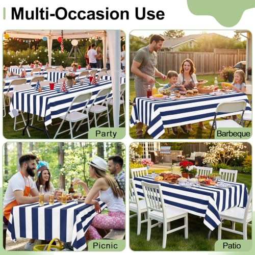 Image of misaya 12 Packs 54 inch x 108 inch Plastic Disposable Table Cloth, Navy and White