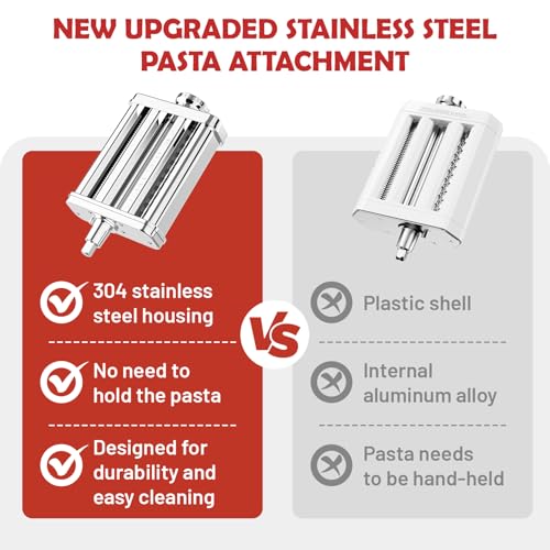 Image of FOCOLLK Pasta Attachment for KitchenAid Stand Mixer, 3-in-1 Stainless Steel Pasta Maker with Detachable Metal Plate, Pasta Roller, Spaghetti & Fettuccine Cutters for Homemade Italian Noodles