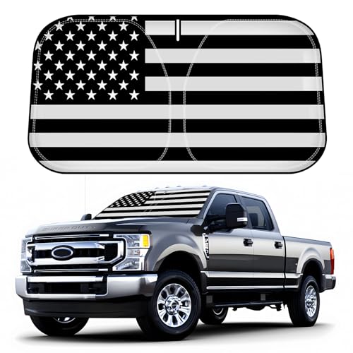 D-Lumina Windshield Sun Shade for 2017-2022 Fo-rd F250 F350 F450 F550 Super Duty 2/4 Door Front Window Sunshade American Flag Sun Visor Protector Block UV Rays Heat Foldable 2 Layers 210T Material