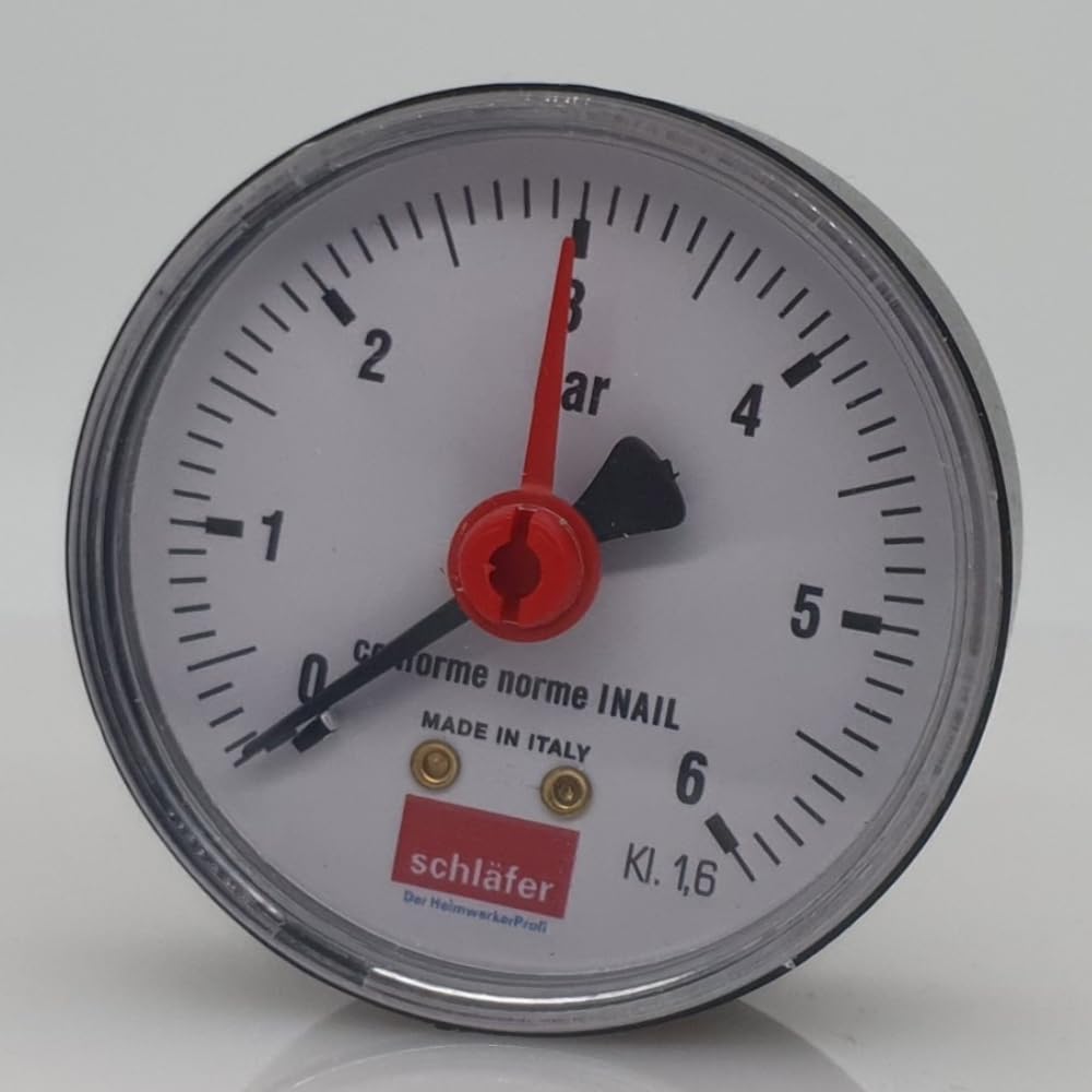 Schläfer 0930165 | Manomètre hydraulique arrière 1/4" Raccord axial 0-6 bar Échelle 63 mm pour systèmes de chauffage air-eau Indicateur de pression hydraulique