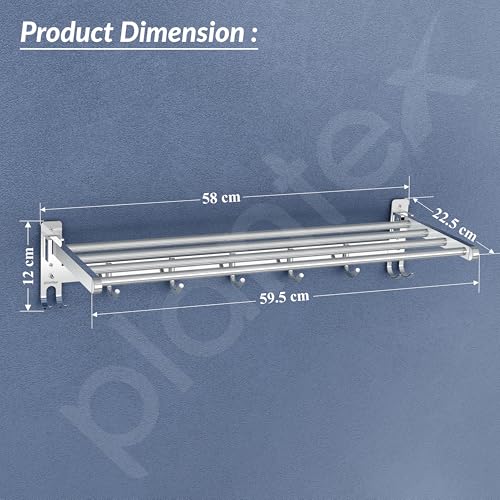 Image of Plantex Folding Towel Rack /Stainless Steel Towel Holder /24 Inch Towel Hanger for Bathroom /Towel Stand with Fix Hook /Bathroom Accessories - Pack of 1 (Chrome)