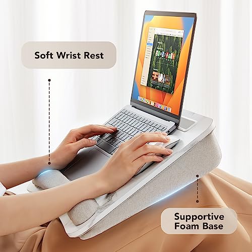 Huanuo Lap Laptop Desk - Portable Lap Desk With Pillow Cushion, Fits Up To 15.6 Inch Laptop, With Anti-Slip Strip & Storage Function For Home Office Students Use As Computer Laptop Stand - Marble #TOP2
