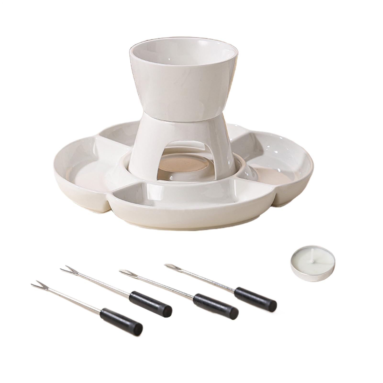 Set per Fonduta Pentola Ceramica, Riscaldamento Candela, Forchette Fonduta,