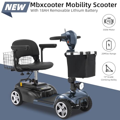 MS20 with Mirror 20 Miles 4-Wheel Mobility Scooter for Seniors/Adults, Detachable Lithium Battery Electric Wheelchair,Dual Baskets,Rotating Seat,with Taillight,USB Charging,Foldable Mobility Scooters