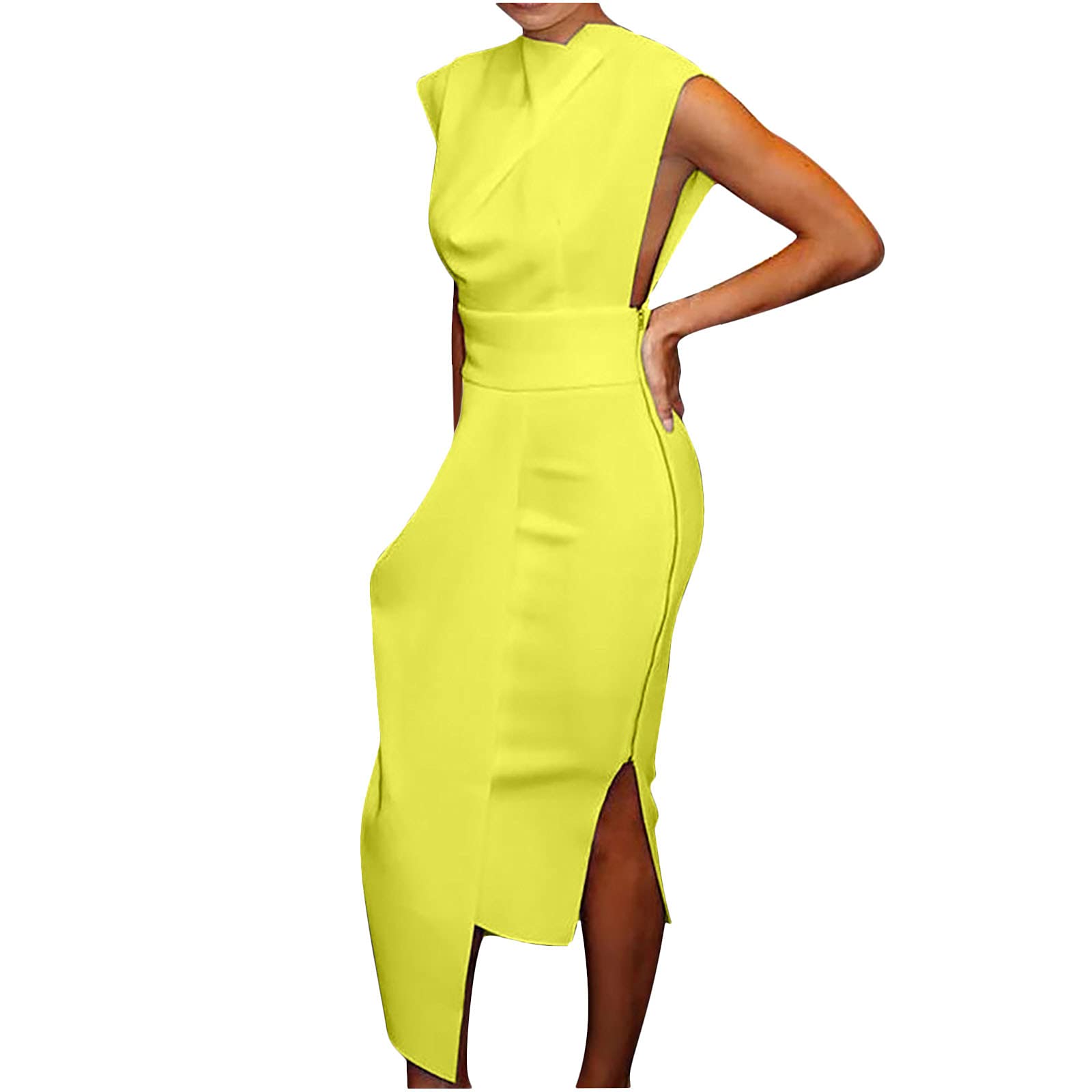 baskuwishSummer Sleeveless Maxi Dresses for Women, Women Sexy Party Dress Zipper Slit Irregular Dress Package Hip Dress