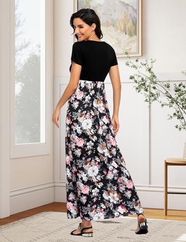 Image of Lacavocor Womens Short Sleeve Maxi Dresses Empire Waist Long Dress