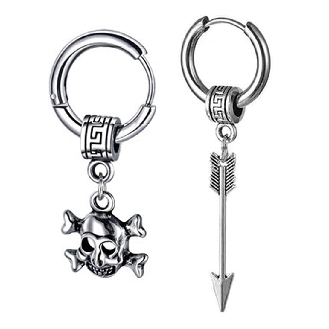Gothic Skeleton Head With Razor Blade Titanium Steel Silver Stainless Hoop Earrings-image-17