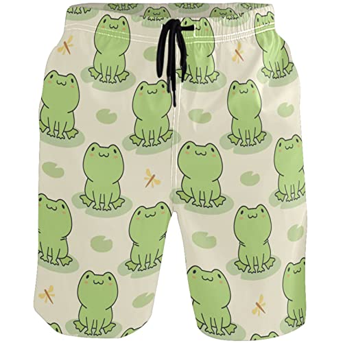 visesunny Cute Frog Animal Print Summer Men's Swim Trunks Quick Dry Bathing Suits Beach Holiday Party Swim Shorts