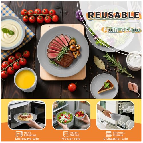 Image of Wheat Straw Dinnerware Sets, Plates and Bowls Sets, 32 PCS Dinnerware Sets Service for 8, Unbreakable Reusable Plates Set, Outdoor Kitchen and Apartment Dinning Essentials - Gray