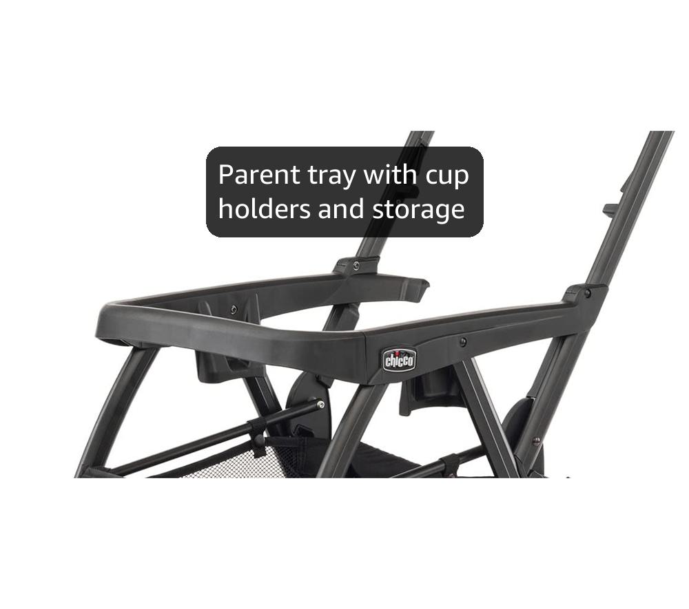 Chicco KeyFit Caddy Frame Stroller, Accepts All Chicco Infant Car Seats, Adjustable Handle, Parent Tray | Black/Black