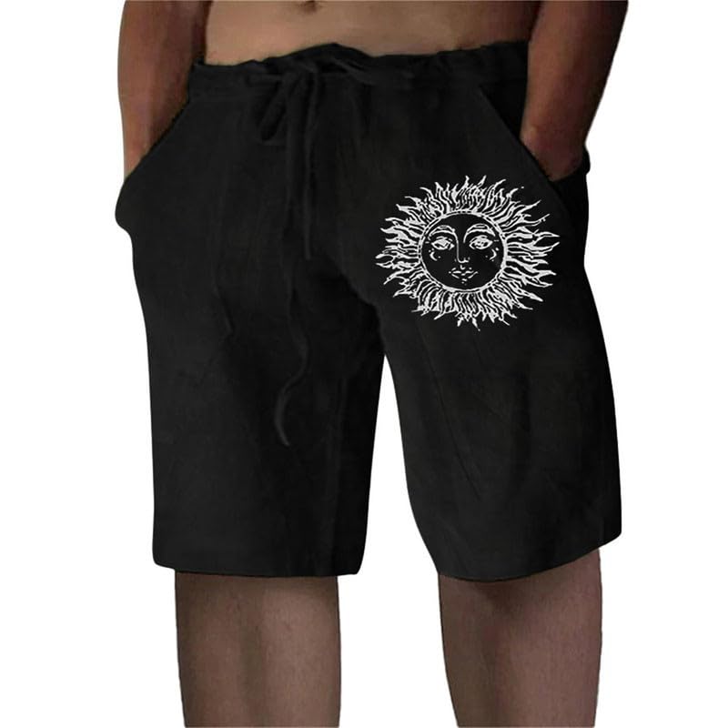 Litthing Pantaloncini da Uomo in Lino Estivi Pantaloni Corti Spiaggia Leggeri e Ariosi in Cotone Pantaloncine con Tasche e Coulisse