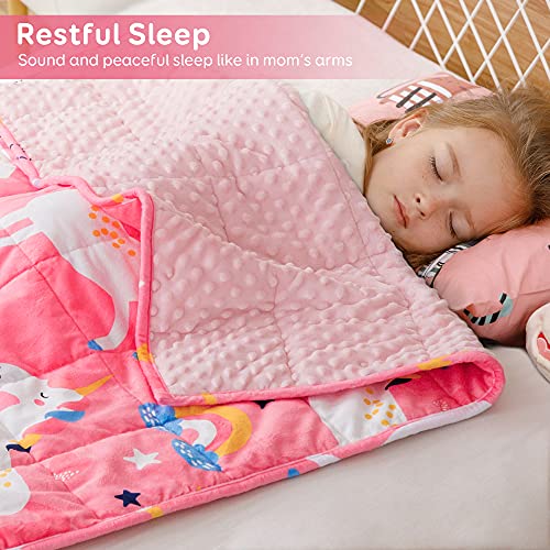 Image of Sivio Minky Dotted Weighted Blanket, Super Soft Crystal Velvet Reversible Heavy Blanket with Cute Cartoon Patterns, 5 lbs, 36x48 Inch, Pink Unicorn