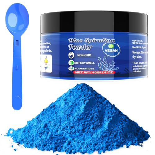 Blue Spirulina Powder - 40g Natural Blue Food Coloring No Fishy Smell 100% Vegan Phycocyanin Extract Spirulina Powder Plant Based Food Dye for Cake Decorating Smoothie Baking Drinks