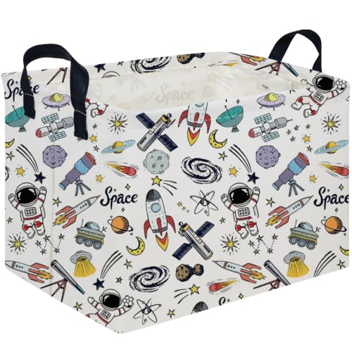 Image of FXOLCSHE Rectangular Space Rocket kid Basket,Waterproof Collapsible Laundry Hamper for Boys,Cute Galaxy Storage Bin,Baby baskets,Spaces planet laundry basket,Astronaut room decor(Space)