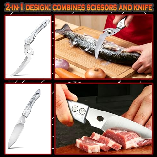 VitaWeft Heavy Duty Poultry Shears w/ 5 Anti-Cut Finger Covers, Stainless Steel Food Scissors for Chicken, Meat, Seafood, Dishwasher Safe Kitchen Shears for Bone Cutting & Thanksgiving Meals