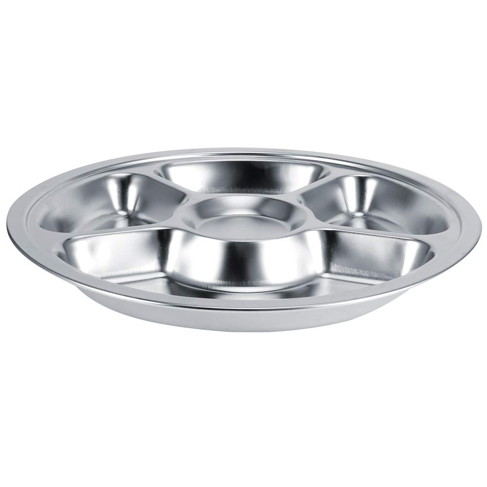 5 Pièces Assiettes Divisées épaissir 304 Assiette à Dîner En Acier Inoxydable Portion Ronde Assiette De Contrôle Vaisselle Pour le Déjeuner, Camping(5-Section)