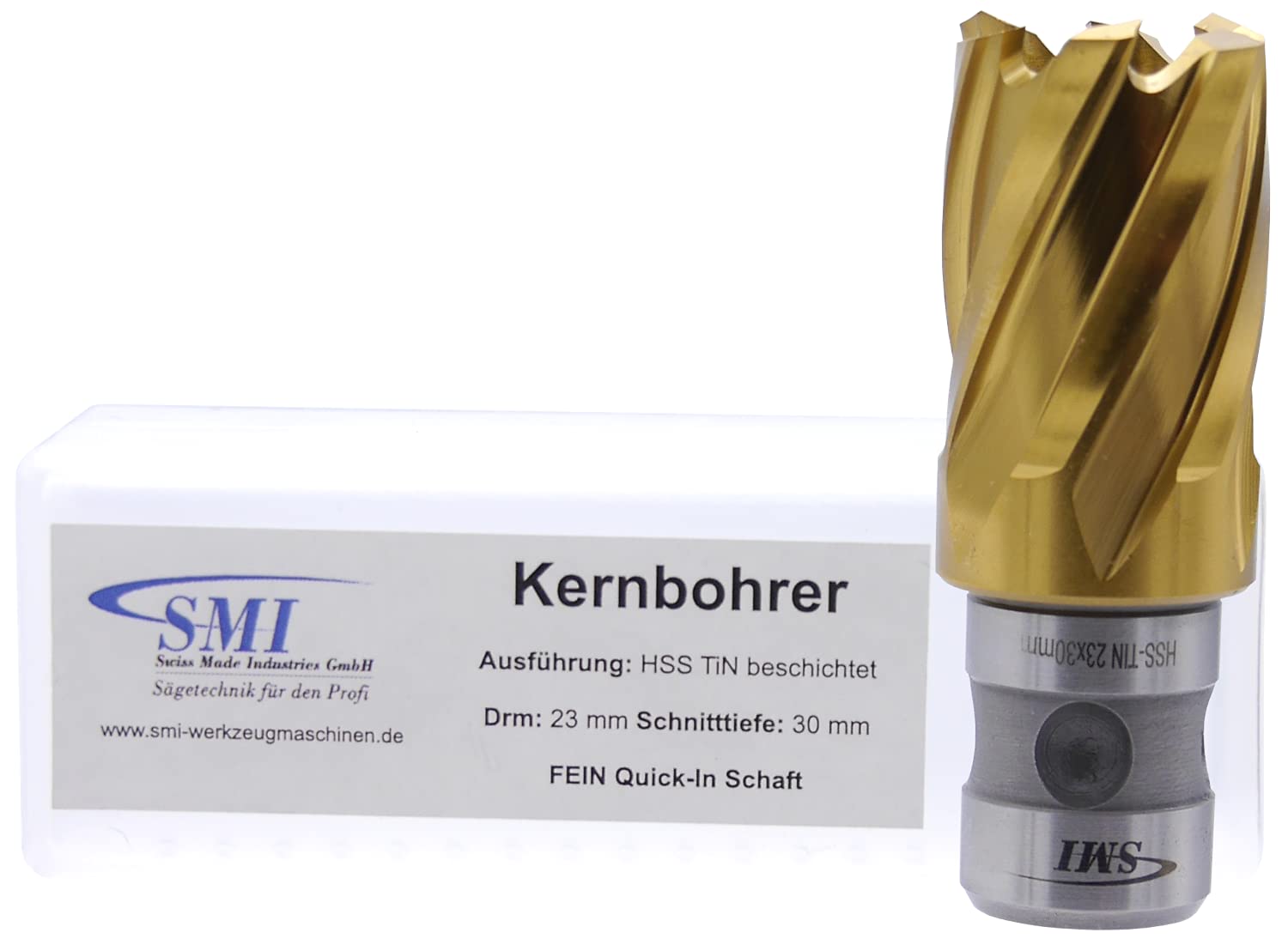 SMI HSS TiN Kernbohrer 23 mm Drm. Schnitttiefe 30 mm, Aufnahme FEIN Quick-In Schaft
