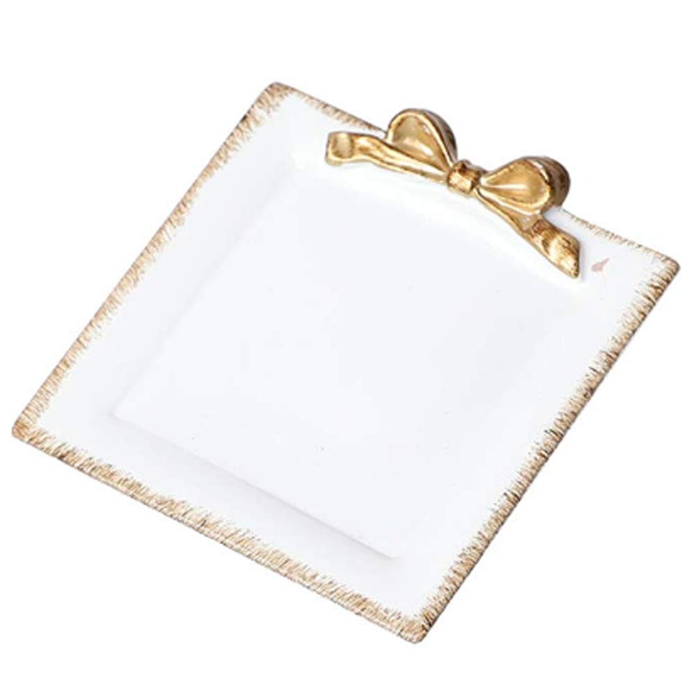 Square Jewelry Holder Dry Fruit Snack Cake Dessert Jewelry Display Dish Trinket Tray Desktop Organizer Home Decorative (White)