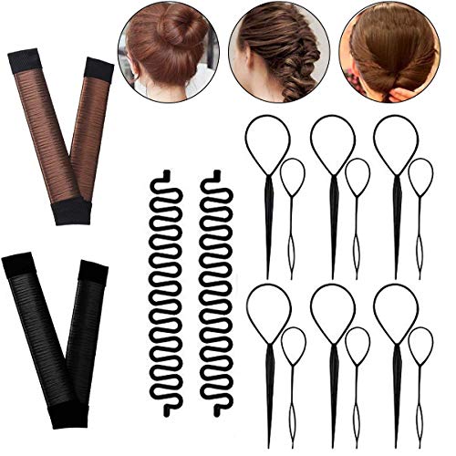6 Pcs Topsy Tail Hair Ponytail Maker Styling Tool, 2 Pcs Magic Hair Clip Twist Hair Braiding Set, 2 Pcs Hair Bun Maker Shaper Set