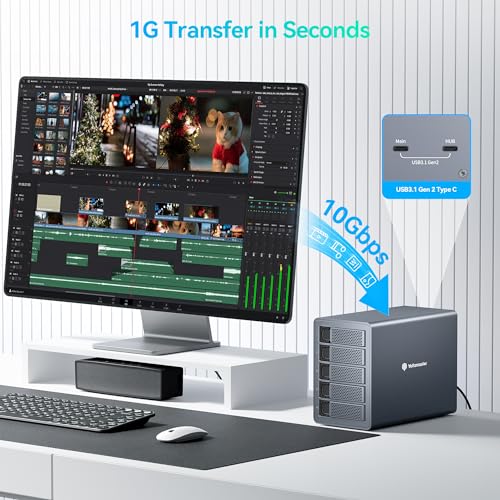 Image of Yottamaster 5 Bay Hard Drive Enclosure, 10Gbps Daisy-Chain Aluminum USB C DAS Enclosure Support 120TB (5x24TB), Max Up to 330TB for 2.5 inch & 3.5 inch SATA HDD /SSD (Diskless) FS5C3
