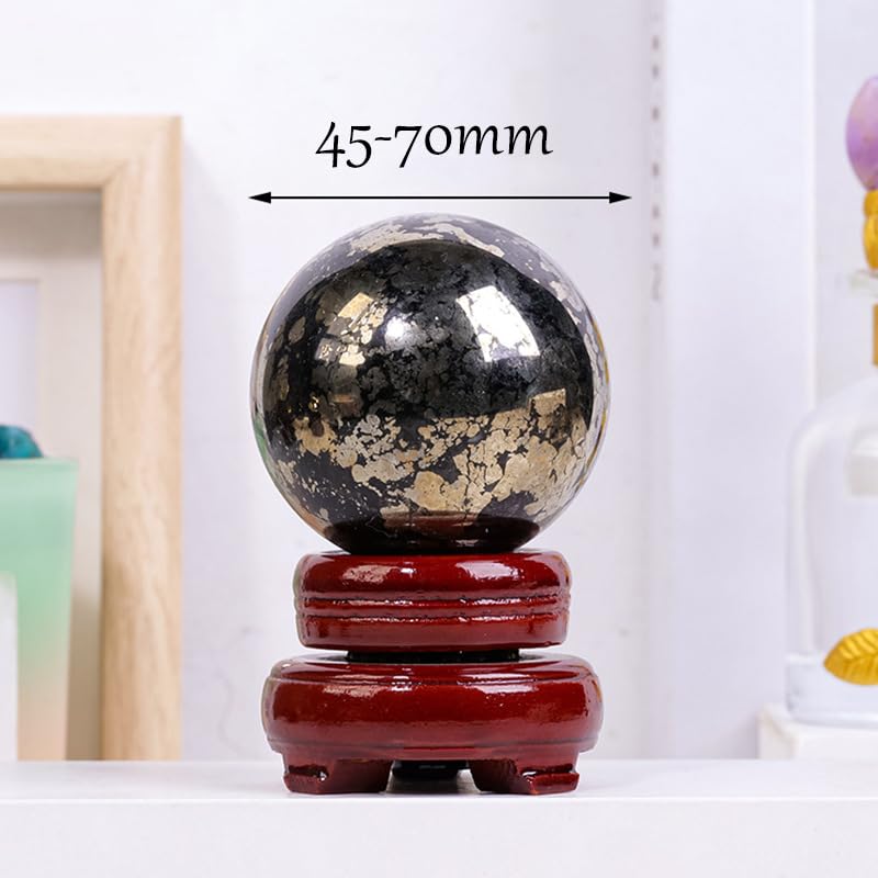 NIBHZ Złoty piryt żelazny kula polerowana naturalna musująca kostka z kamieni szlachetnych Druzy kryształ mineralna geoda klastra kula + stojak,60~70mm