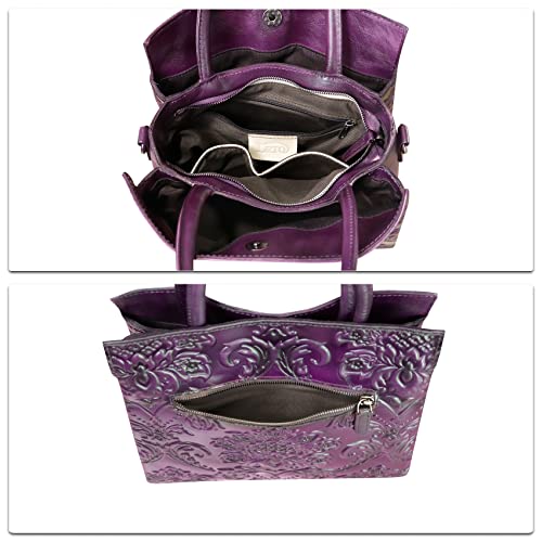Image of Genuine Leather Satchel for Women Top Handle Handbag Handmade Embossed Vintage Satchel Crossbody Handbags Purse Bag