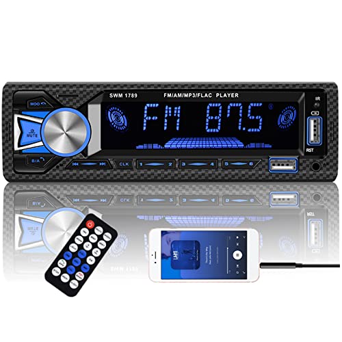 CAMECHO Autoradio avec Double Bluetooth Mains Libres, 1DIN MP3 in-Dash 60 W x 4 avec FM, lumière 7 Couleurs/2 x USB/Aux-in/TF, Lecteur MP3 Compatible avec différents modèles Cover