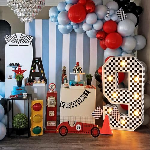 Image of Imprsv Race Car Birthday Party Decorations, 3ft Light Up Marquee Number 9