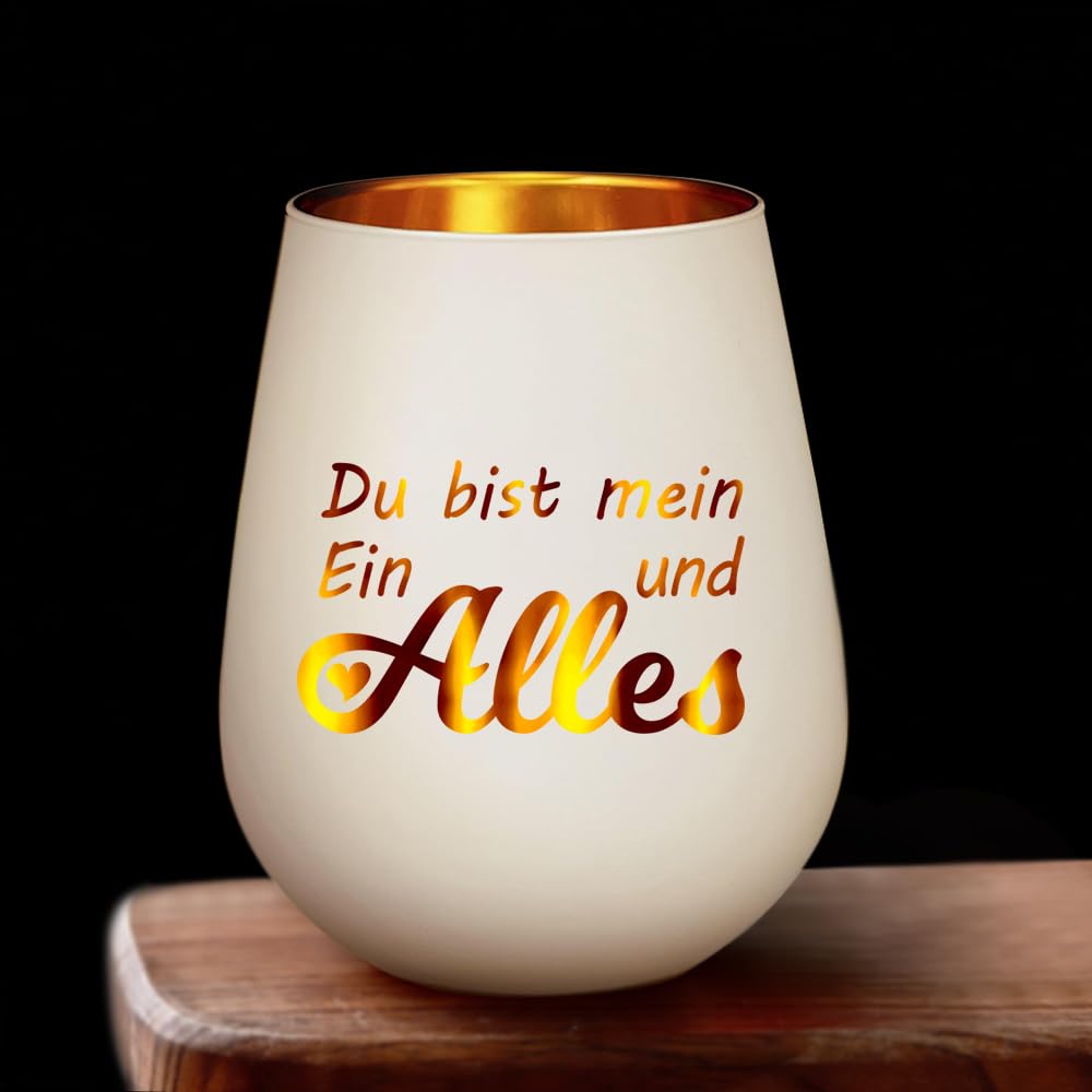 Windlicht “Du bist Mein EIN und Alles” – Romantischer Glas-Teelichthalter mit rosa Geschenkbox, Hochzeitsgeschenk, Verlobungsgeschenk & Jahrestag Geschenk für sie (Ohne Kerze)