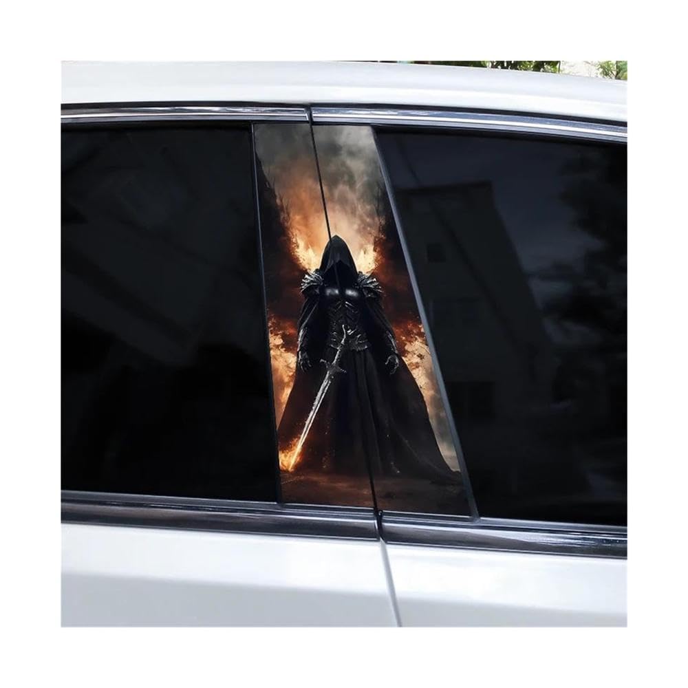 Body Parts 2pcs Knight Warrior Skull Car B-Pillar Vinyl Sticker Waterproof DIY(D)