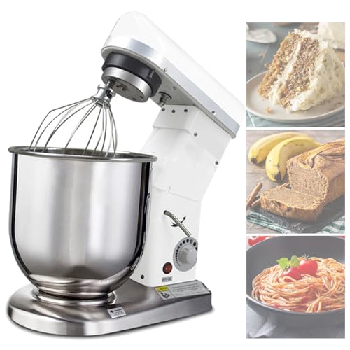 Commercial Stand Mixer for Baking, 3-Speed Tilt-Head Kitchen Food Mixer with 5L/10L Stainless Steel Mixing Bowl, Dough Hook, Flat Beater, Whisk, White,10L