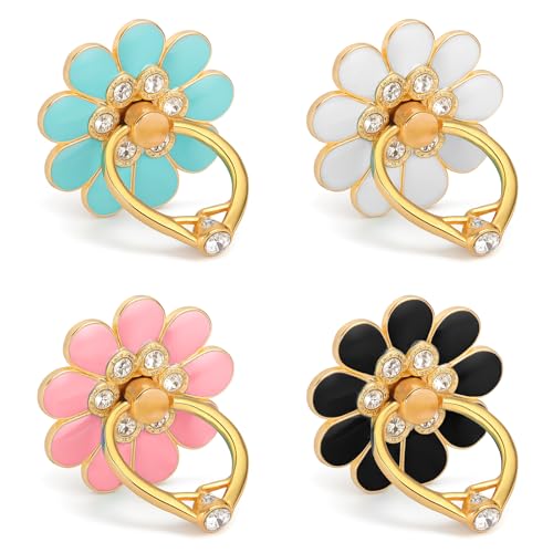 4 Stück Handy Ring Smartphone Fingerhalterung Handy-Ringhalter Finger Metall Fingerring Ständer 180° Klappung Verstellbar Handys Ringhalter für Smartphone