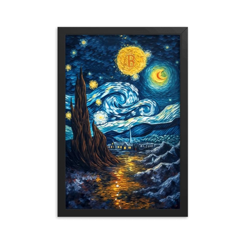 Bitcoin Van Gogh décoration murale salon geek et bureau crypto