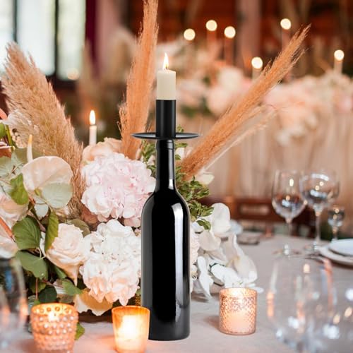 Azonelife 4 Pcs Metal Bottle Candle Holders, Black Retro Iron Wine Bottle Candlestick Holders for Taper Candles, Ideal for Decoration - Image 4
