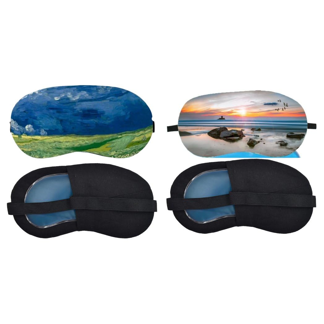 Aoxeria Blue Mountain Landscape Painting, Sunset Beach Sleeping Mask Combo, Soft Comfortable Light-Blocking Eye Cover for Women, Men & Kids, Reusable Blindfold for Night Sleep, Nap (Pack of 2)-image-49