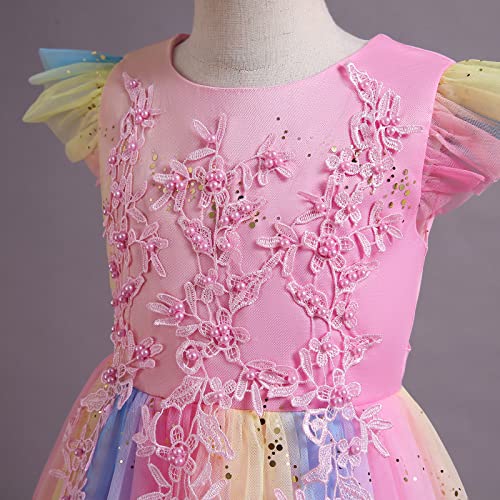 IWEMEK Sequins Flower Girl Embroidery Dress Fly Sleeve Beaded Princess Pageant Gown Bridesmaid Birthday Party Tulle Dresses3