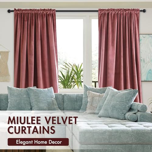 Image of MIULEE Dusty Rose Pink Blackout Velvet Curtains 102 Inch Long 52 inchx102 inch | Luxurious Bedroom Living Room Decor, Room Darkening, Thermal Insulated, Rod Pocket Design, Super Soft Fabric, Extra Long