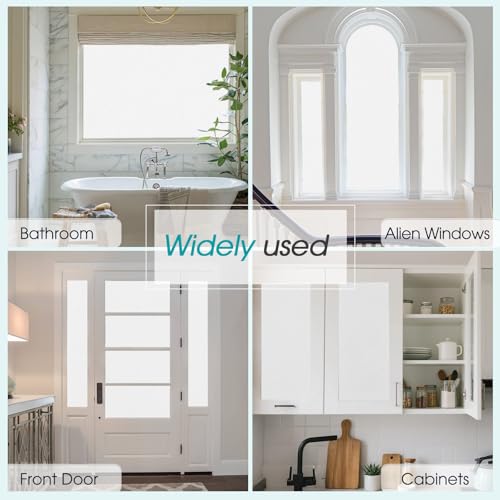 Image of Coavas Window Privacy Film Frosted Glass Static Clings, Decorative Bathroom Door Privacy Film Day and Night, Heat UV Blocking Anti-Glare Frosting Stickers Renter Non-Adhesive, 17.5 x 78.7 Inch, White