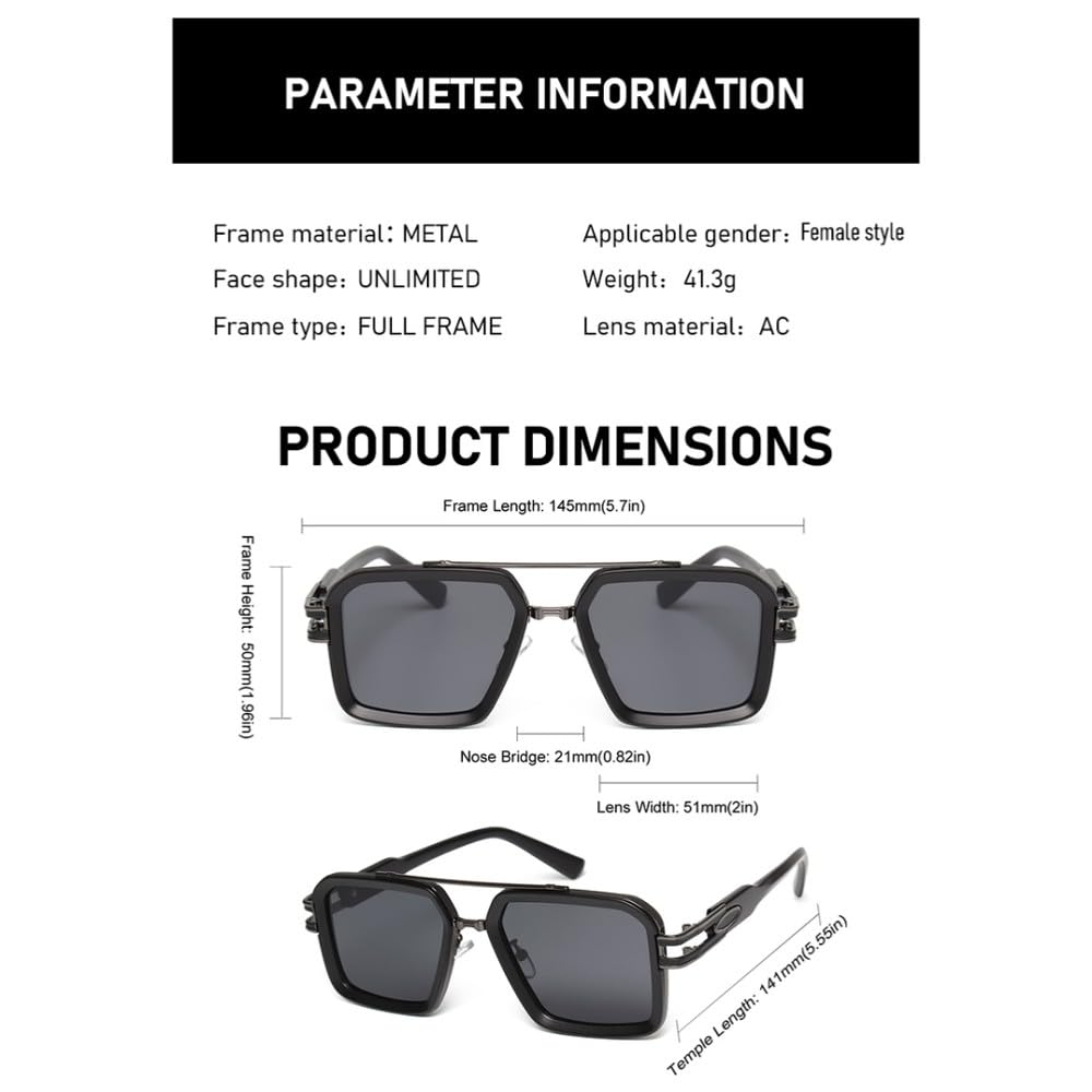 Occhiali da sole retrò quadrati da uomo e da donna, alla moda, con doppio raggio, unisex, montatura in metallo, alla moda, UV400.